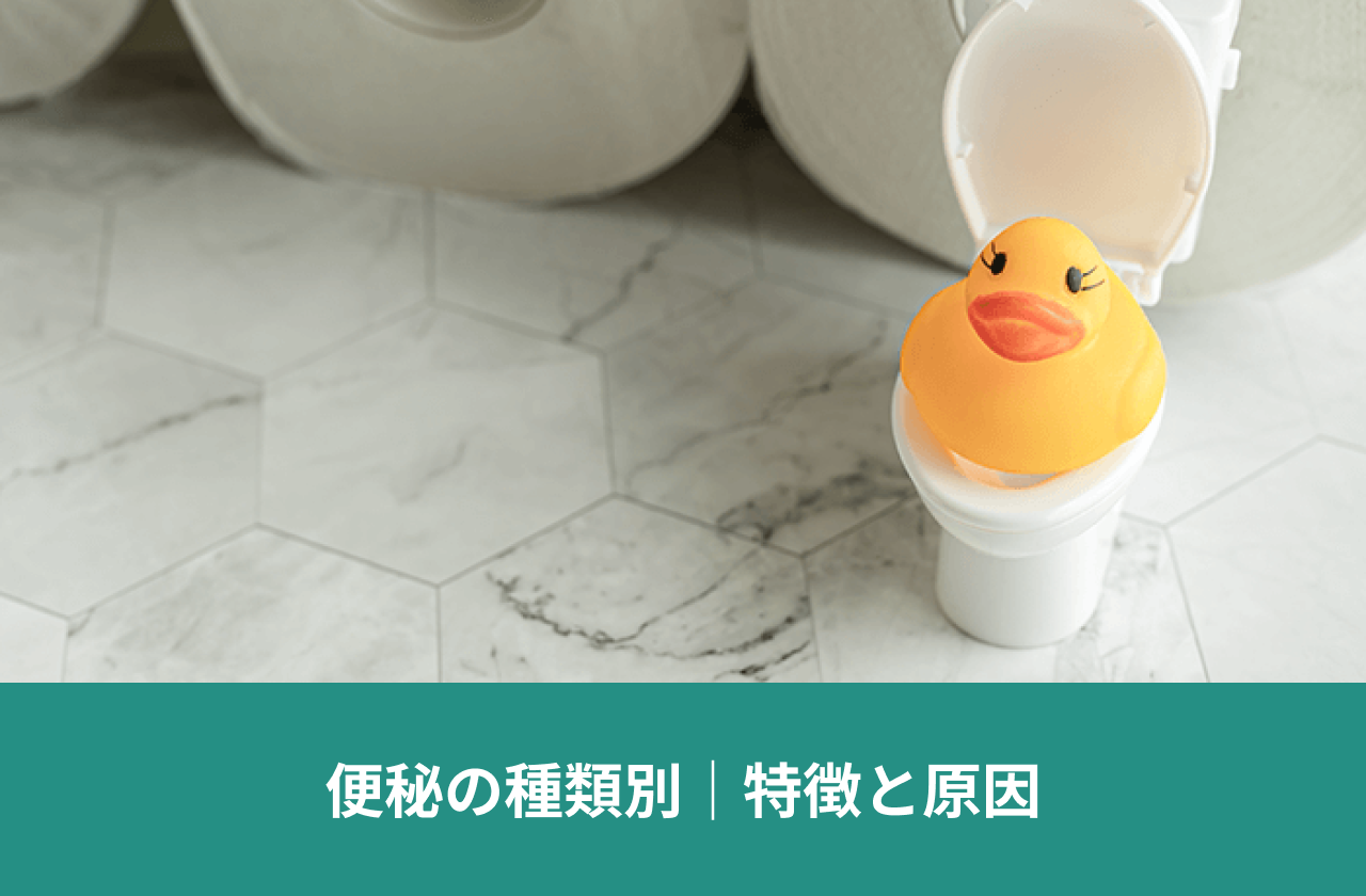 便秘の種類別｜特徴と原因。便器の中に置かれたアヒルのおもちゃ。